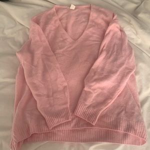 H&M soft pink oversized v-neck knit sweater